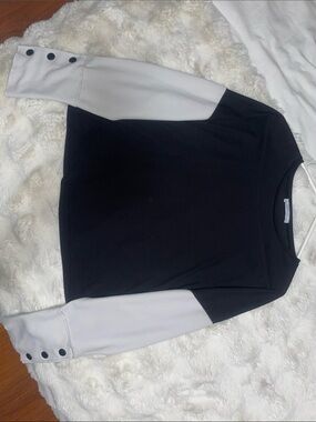 Zara Black and White Button Cuff Long Sleeve Top